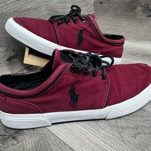 Polo by Ralph Lauren Faxon Low Men's 9.5 Maroon Canvas Sneakers Shoes